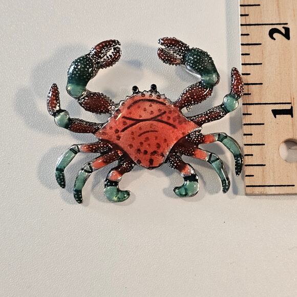 Vintage Painted Crab Brooch & Pendant Red and Blue Green with Silver Backing - Picture 5 of 6